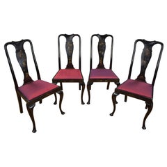 Early 20th Century Set of Four Queen Anne Style Chinoiserie Chairs