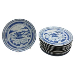 Early 20th Century Set of 10 Chinese export Blue Canton Luncheon Plates