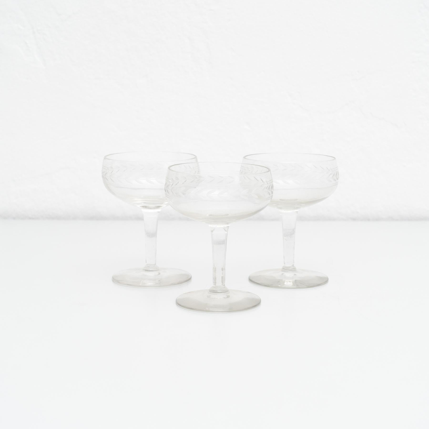 Mid-Century Modern Early 20th Century Set of 3 Antique French Glass Champagn Cups For Sale