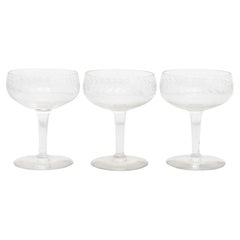 Set von 3 antiken französischen Champagn-Tellern aus Glas aus dem frühen 20. Jahrhundert