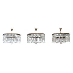Early 20th Century Set of 3 Spectacular Chandeliers with Large Crystal Drops
