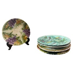 Antique Early 20th century Set of 6 French Majolica Desert Plates, 1900s