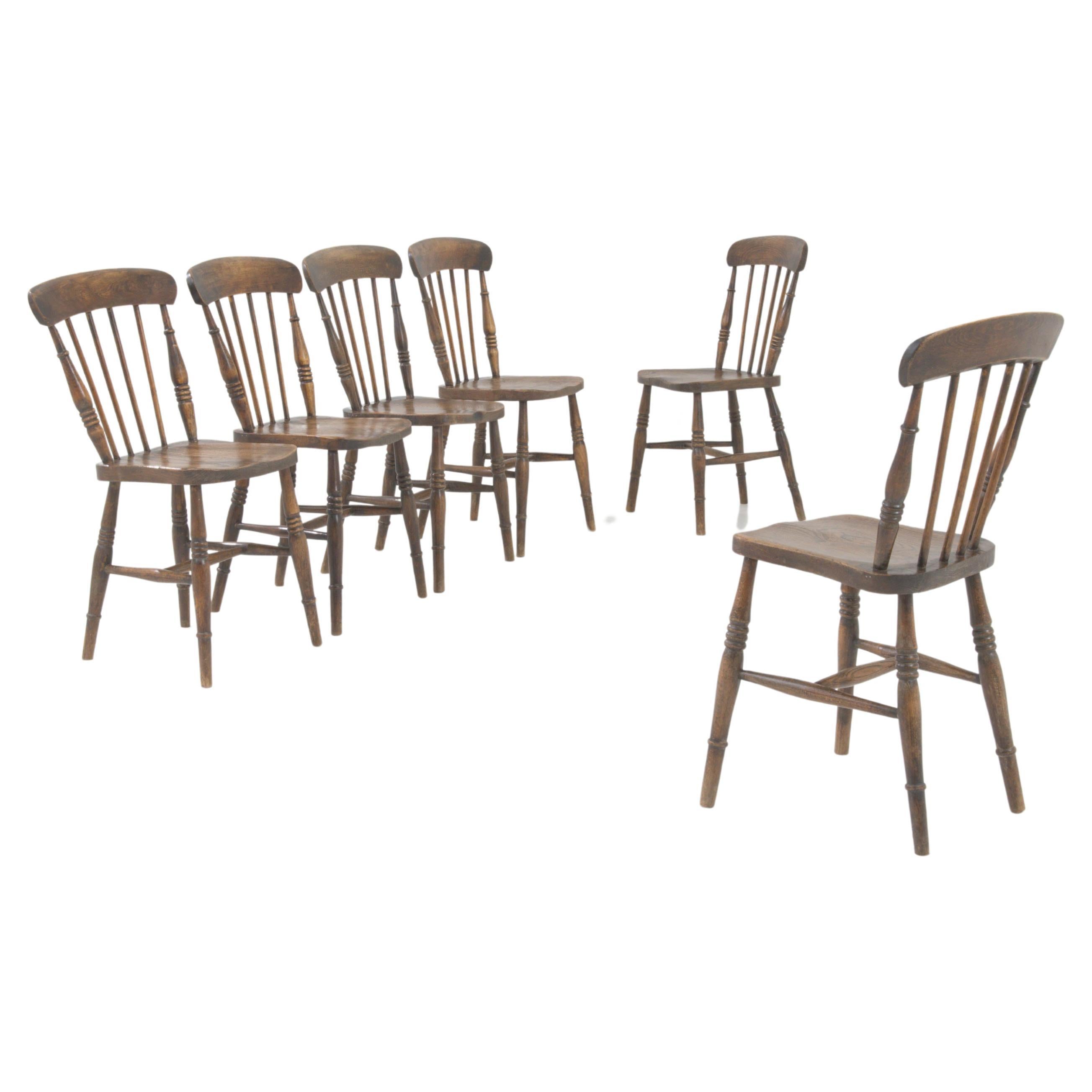 Ensemble de 6 chaises de salle à manger en bois du début du 20e siècle en vente