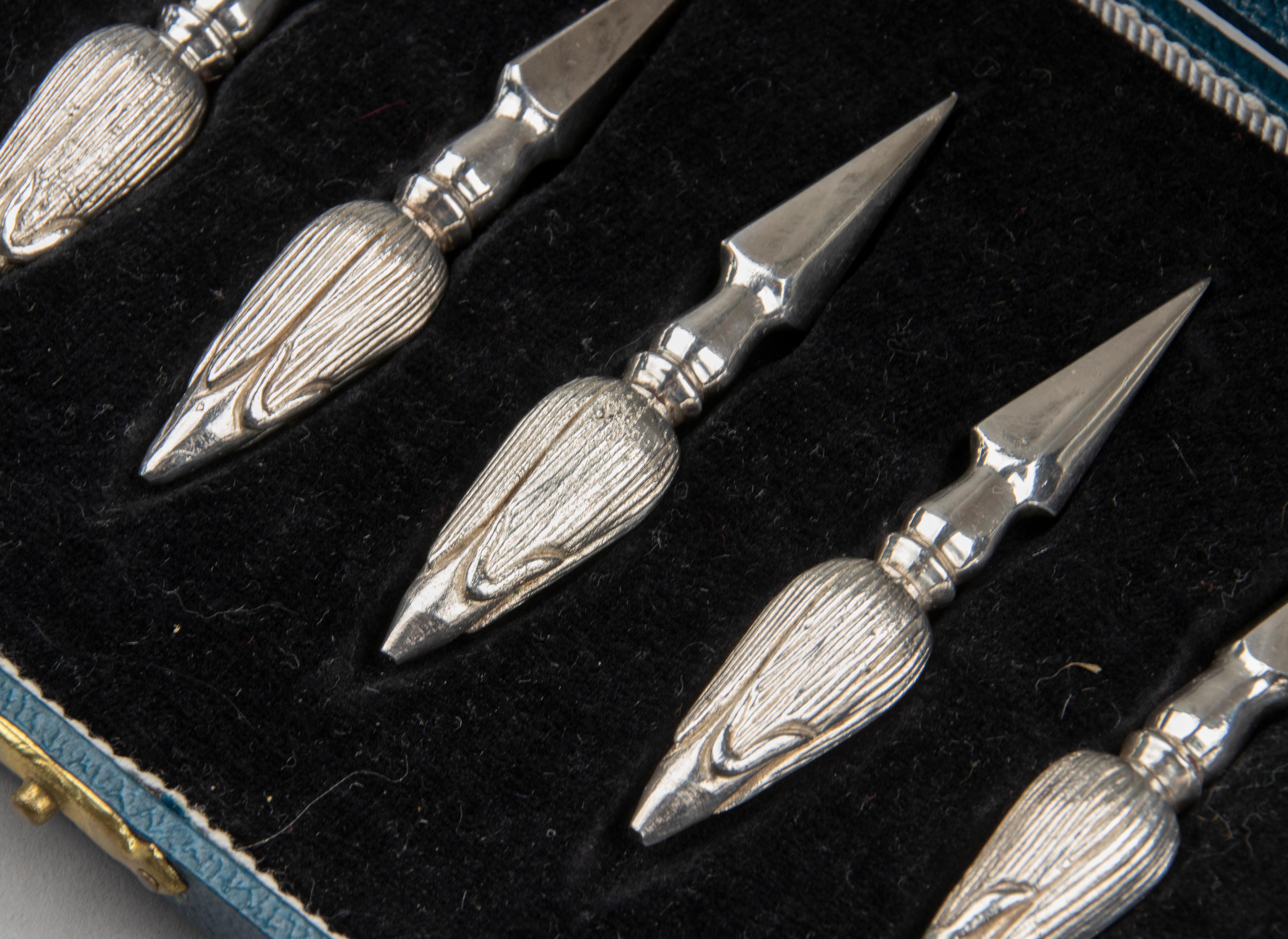 Belle Époque Early 20th Century Set of 8 Silver Plated Corn Corn Cob Holders, Mappin & Webb