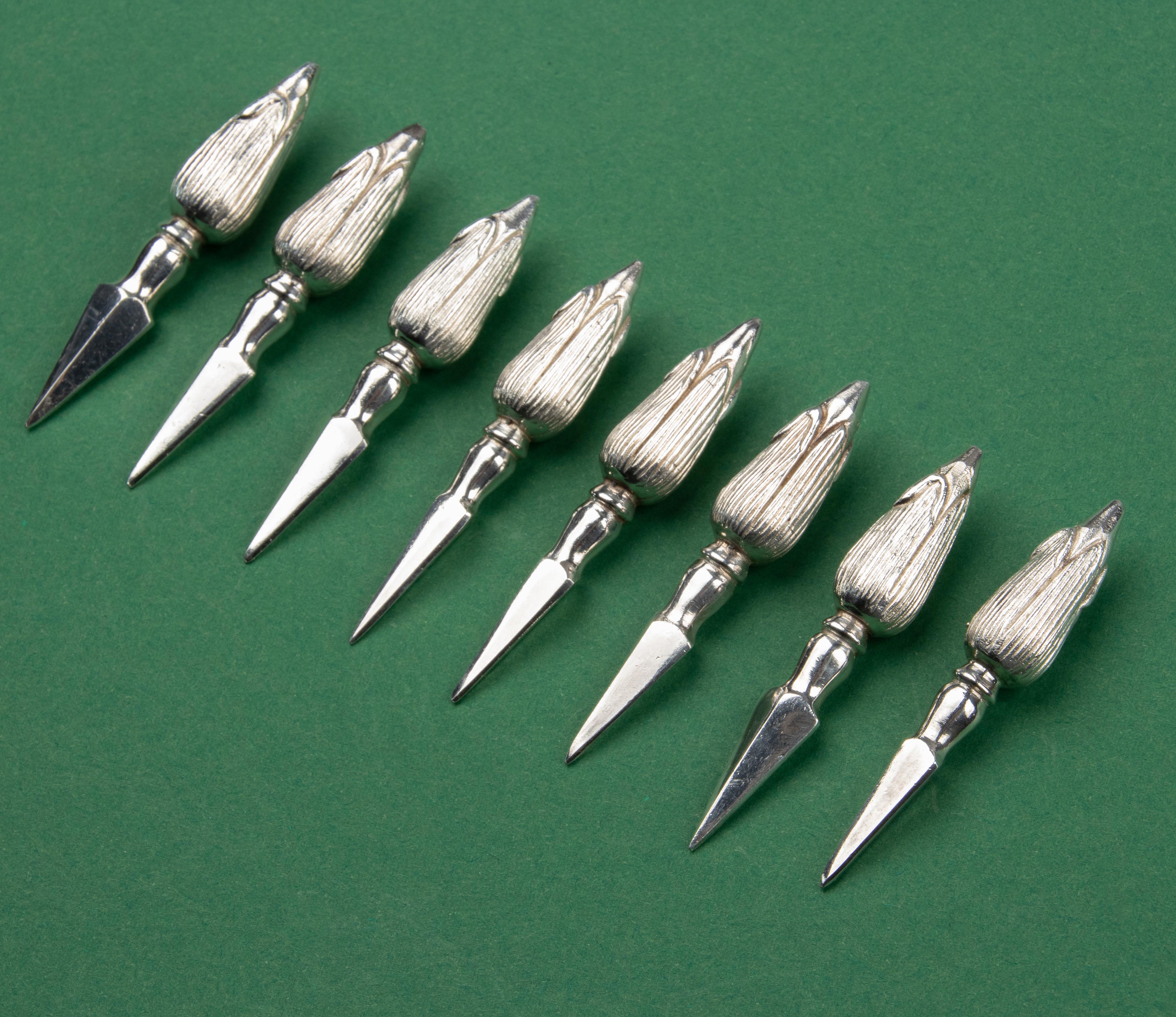 English Early 20th Century Set of 8 Silver Plated Corn Corn Cob Holders, Mappin & Webb