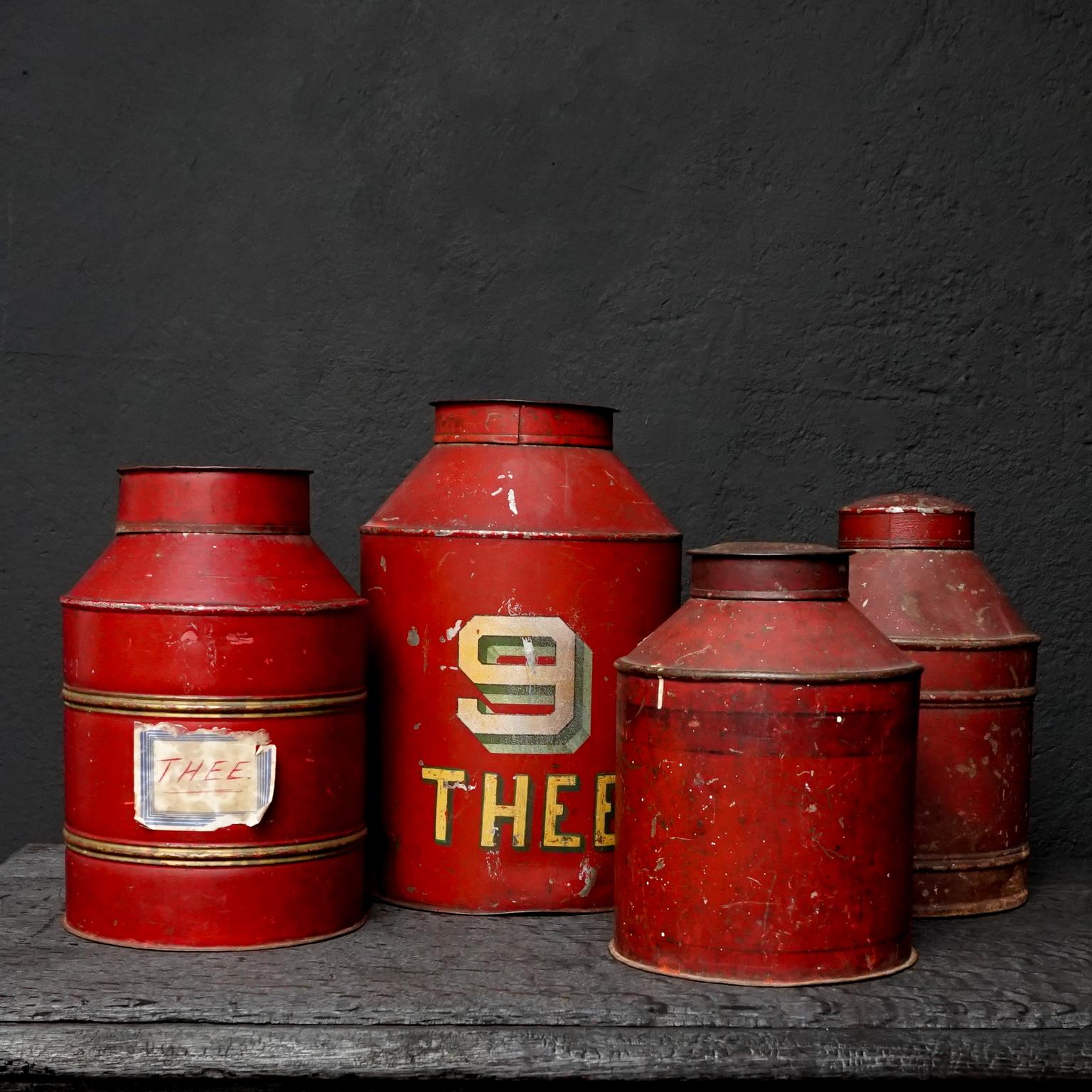 Hand-Painted Early 20th Century Set of Eight Dutch Tea Tins