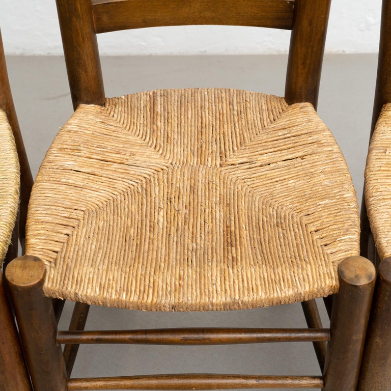 Early 20th Century Set of Four Rattan and Wood Chairs For Sale at 1stDibs