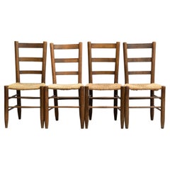 Antique Early 20th Century Set of Four Rattan and Wood Chairs