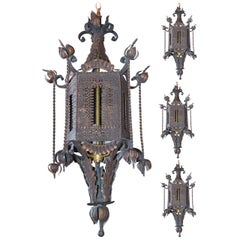 Early 20th Century Set of Four Spanish Tole Lanterns