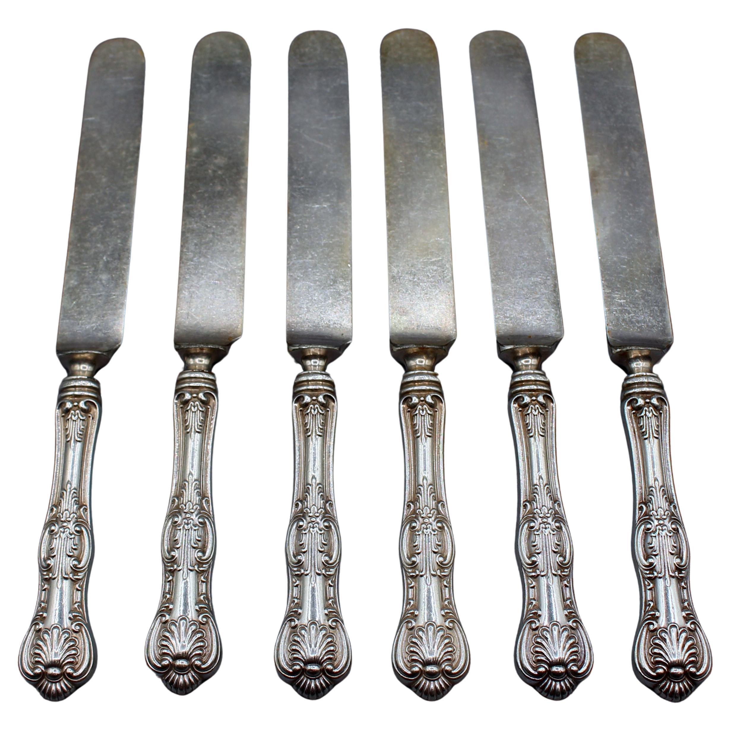 Early 20th Century Set of Six "Kings" Pattern Sterling Silver Knives by Wallace For Sale