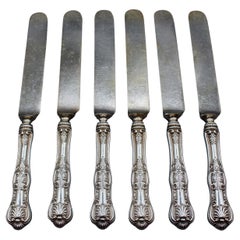 Antique Early 20th Century Set of Six "Kings" Pattern Sterling Silver Knives by Wallace