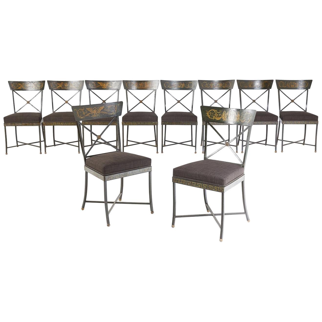 Early 20th Century Set of Ten Metal Chairs