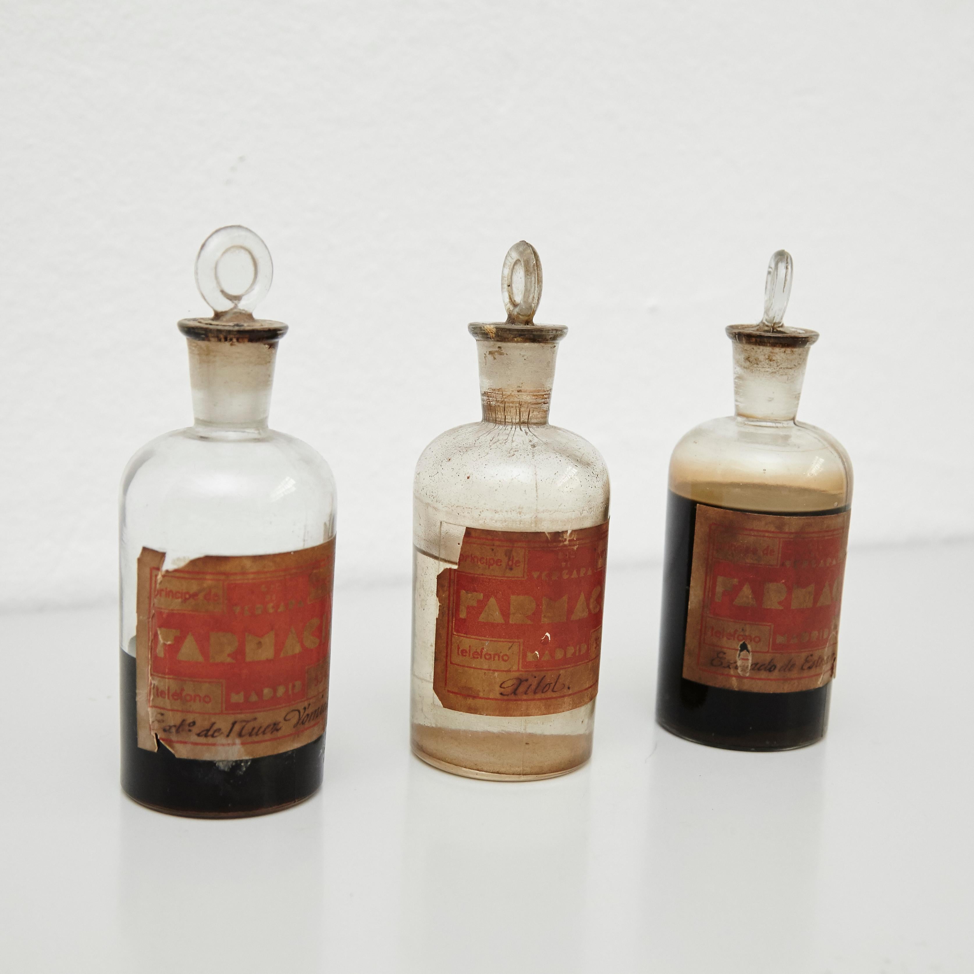 Early 20th Century Set of Three Antique Apothecary Glass Bottles 15