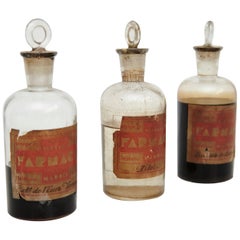 Early 20th Century Set of Three Antique Apothecary Glass Bottles
