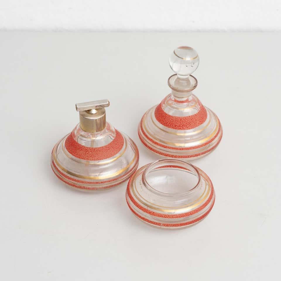 Mid-Century Modern Early 20th Century Set of Three Antique Glass Bottles and Containers For Sale