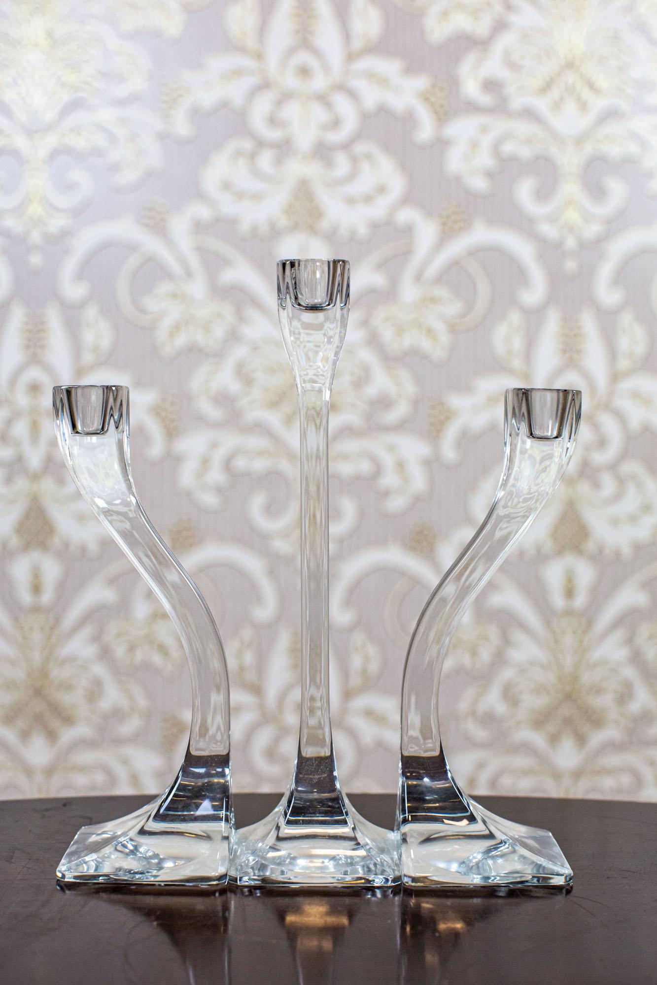 European Early-20th Century Set of Three Glass Candlesticks For Sale