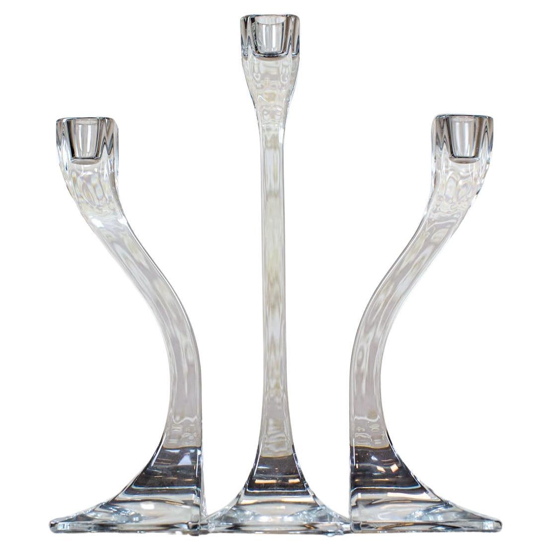 Early-20th Century Set of Three Glass Candlesticks For Sale