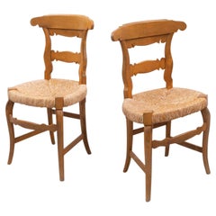 Early 20th Century Set of Two French Provincial Rattan and Wood Chairs