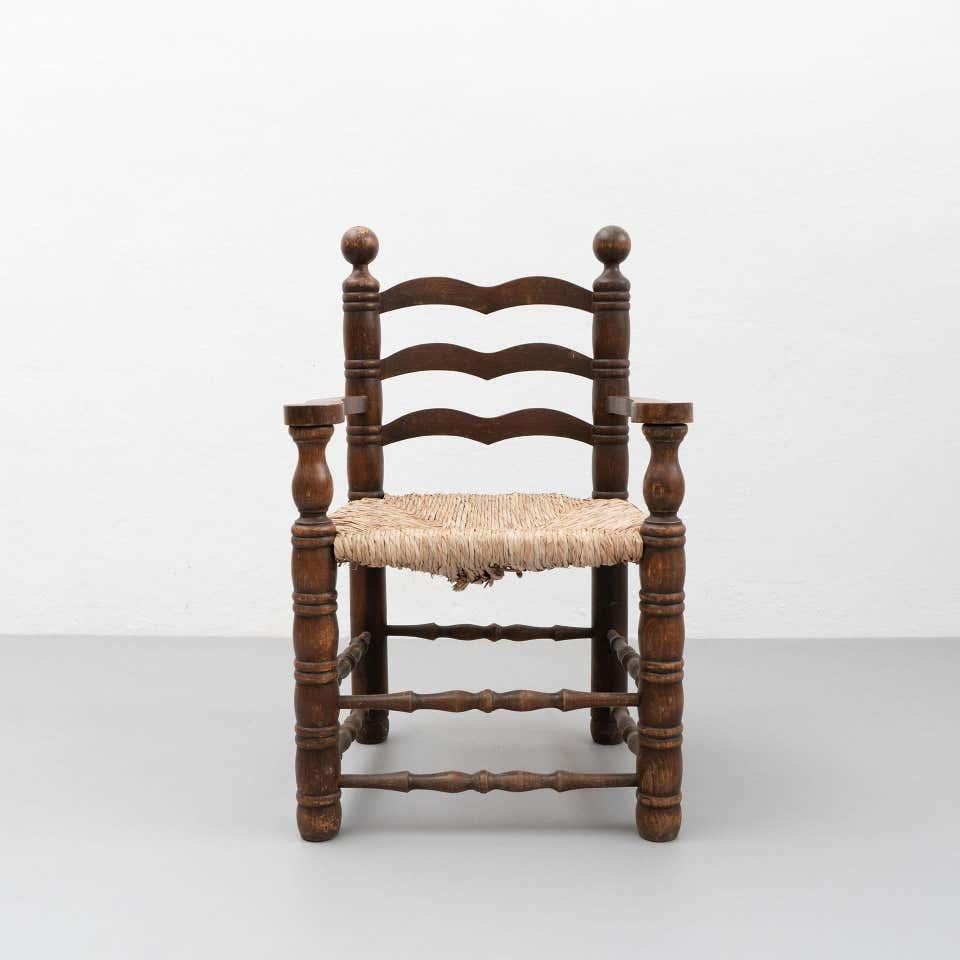 Mid-Century Modern Pair of Early 20th Century Popular Rustic Armchair in Wood and Rattan For Sale