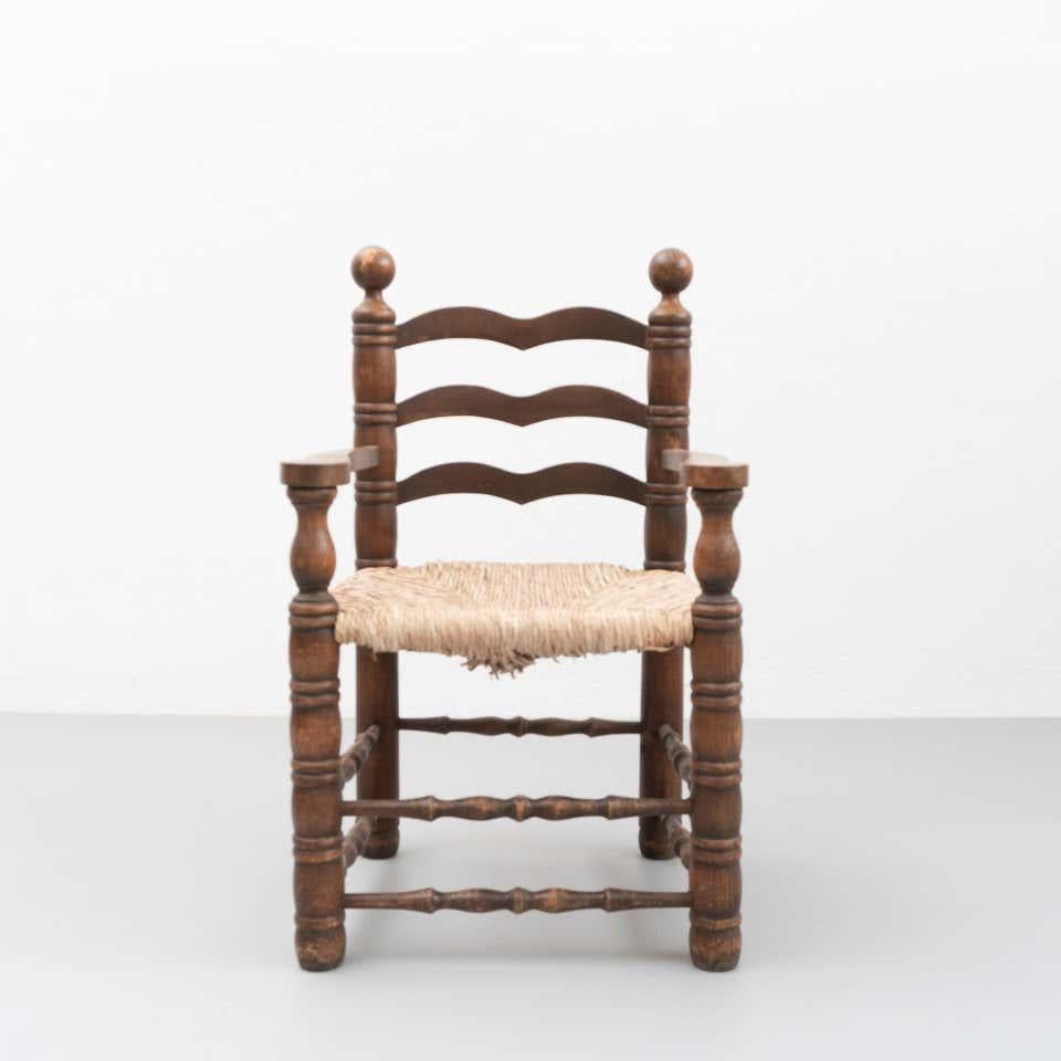 European Pair of Early 20th Century Popular Rustic Armchair in Wood and Rattan For Sale