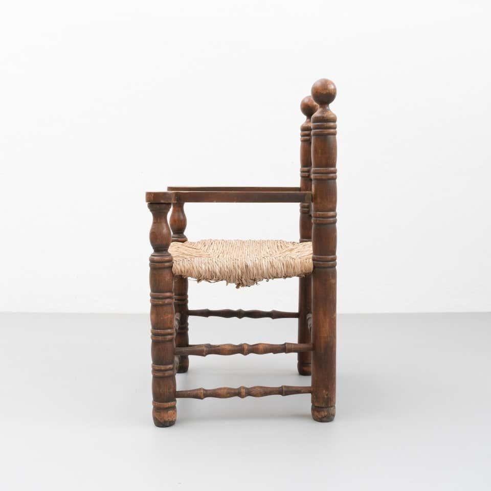 Pair of Early 20th Century Popular Rustic Armchair in Wood and Rattan For Sale 1