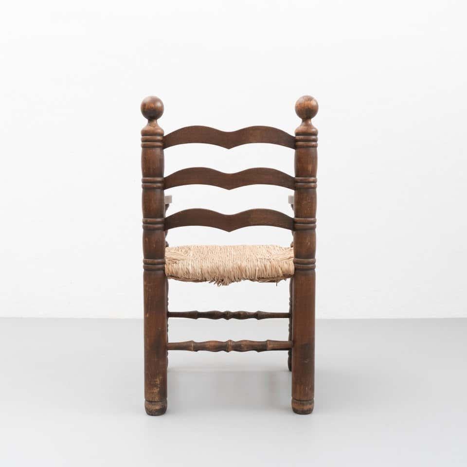 Pair of Early 20th Century Popular Rustic Armchair in Wood and Rattan For Sale 2