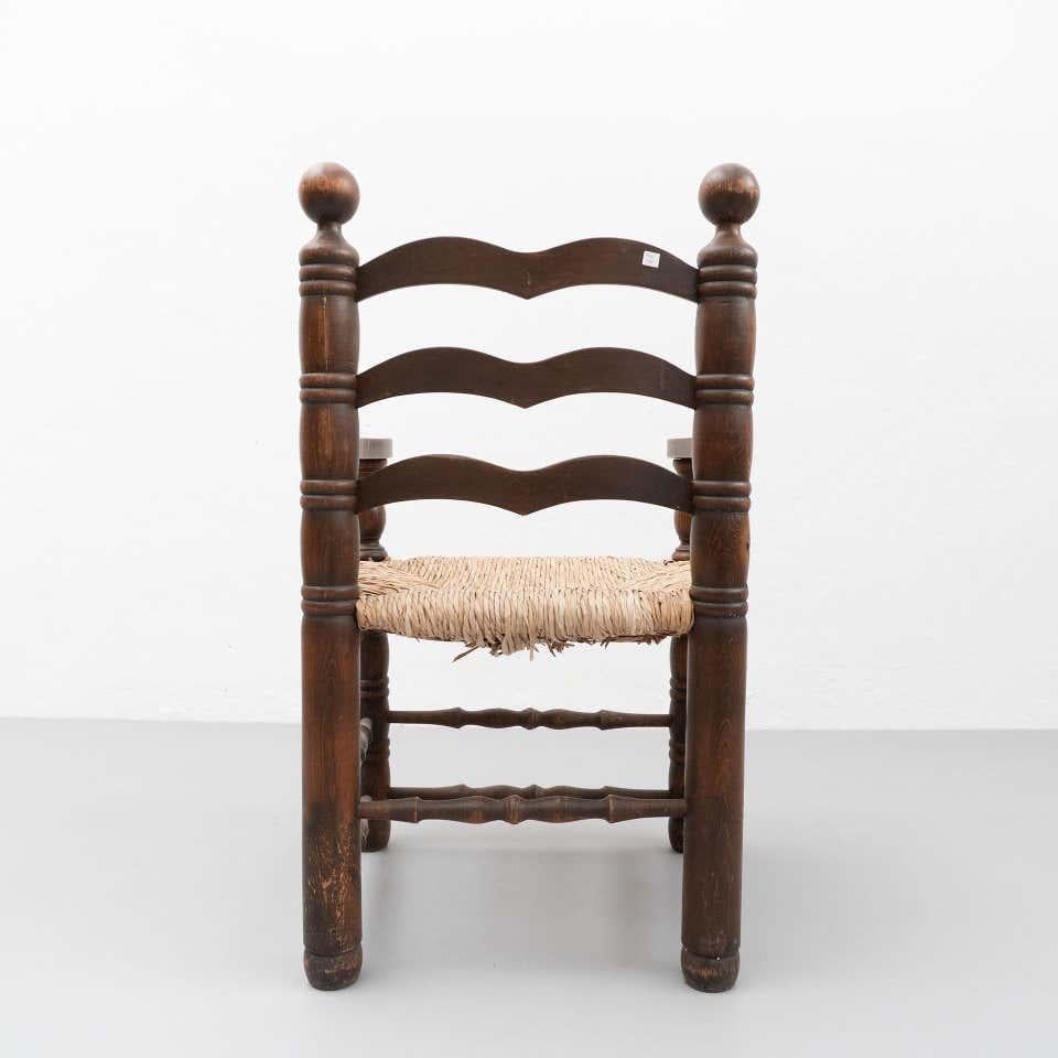Pair of Early 20th Century Popular Rustic Armchair in Wood and Rattan For Sale 3