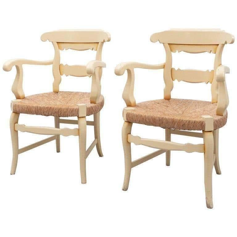 Rattan Set di due poltrone provenzali in legno e rattan dei primi del Novecento in vendita