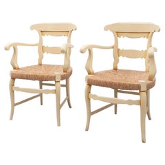 Early 20th Century Set of Two Provenzal Armchairs in Wood and Rattan