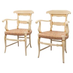 Antique Early 20th Century Set of Two Provenzal Armchairs in Wood and Rattan