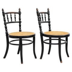 Early 20th Century Set of Two Rattan and Wood Chairs