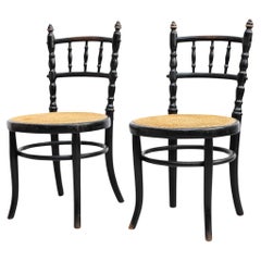 Early 20th Century Set of Two Rattan and Wood Chairs