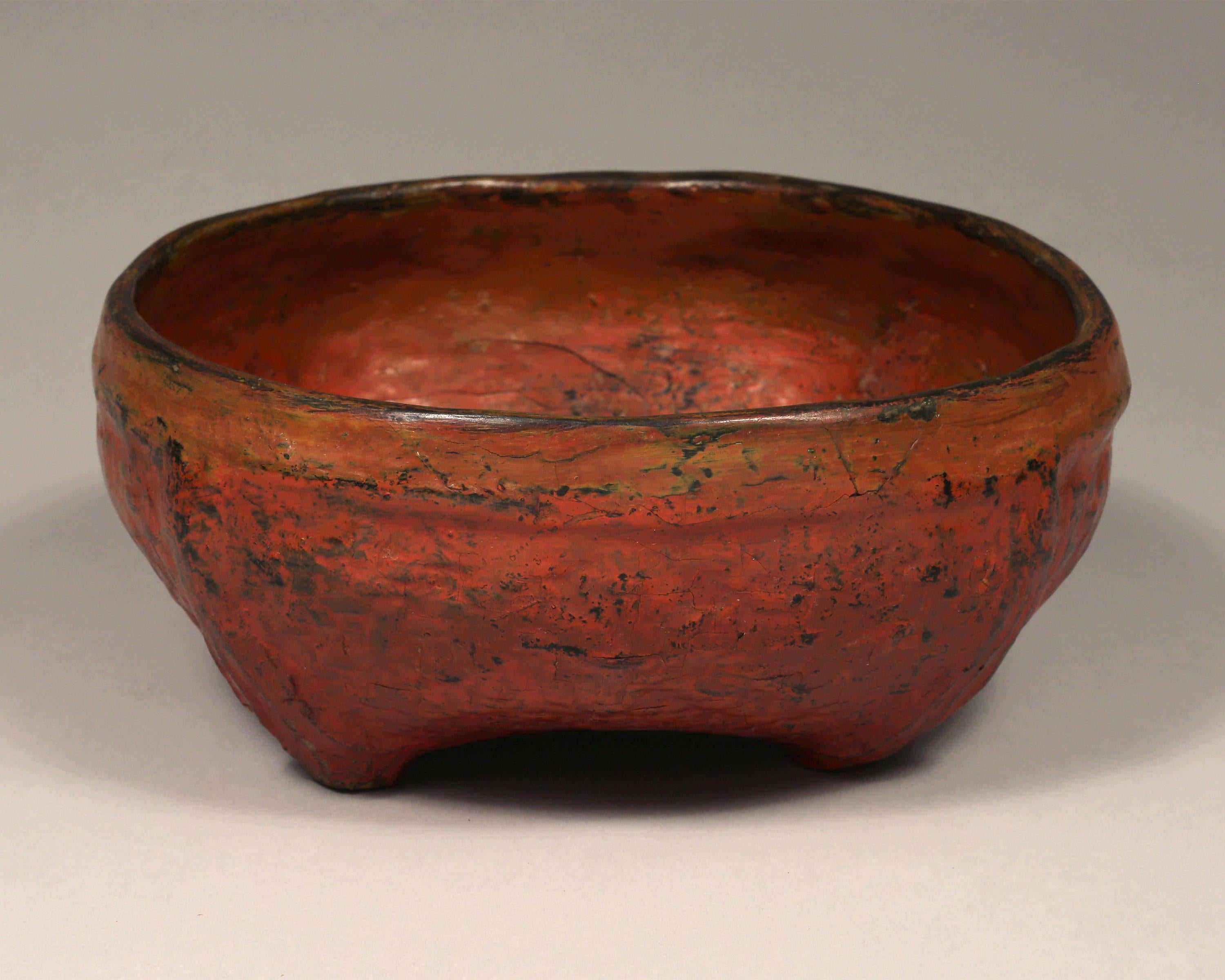 Bamboo Early 20th Century Set of Two Red Lacquered Offering Bowls, Burma