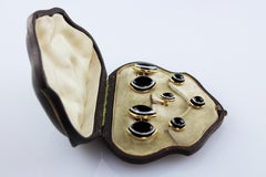 Early 20th Century Set Tuxedo Cufflinks Black White Onyx 18 Karat Yellow Gold