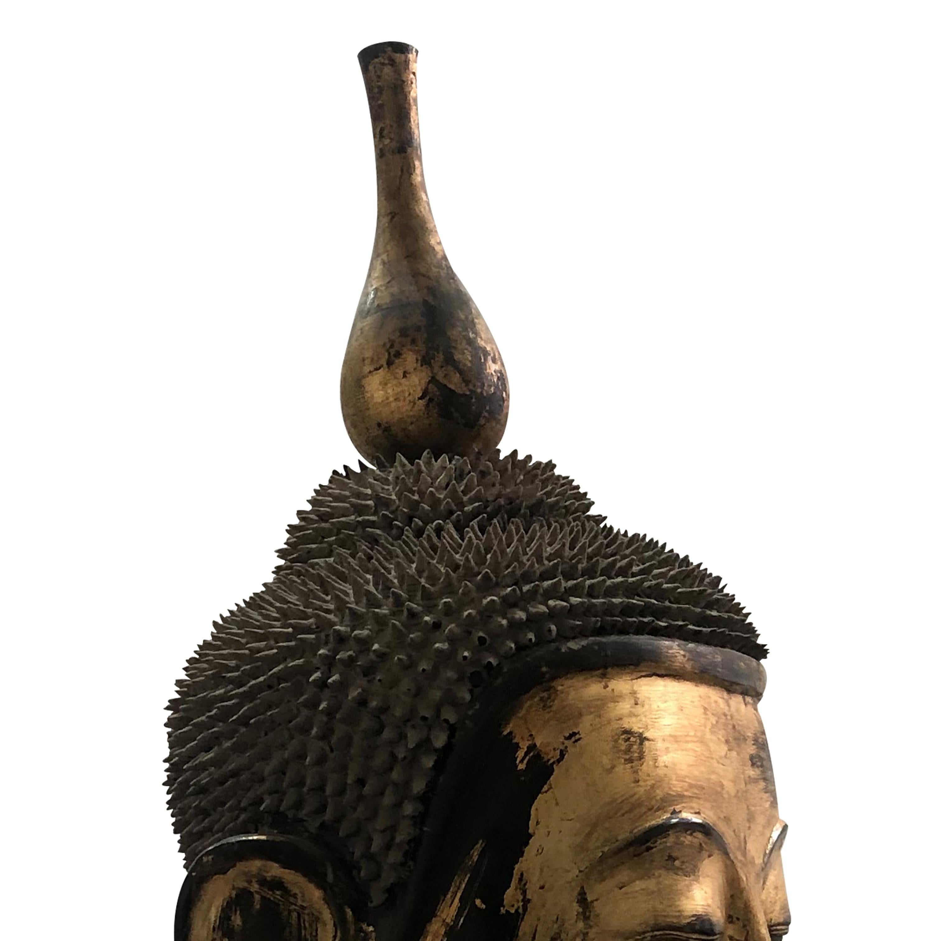 Early 20th Century Shan Burmese Large Dry Lacquer Gilt Buddha Head Sculpture 2