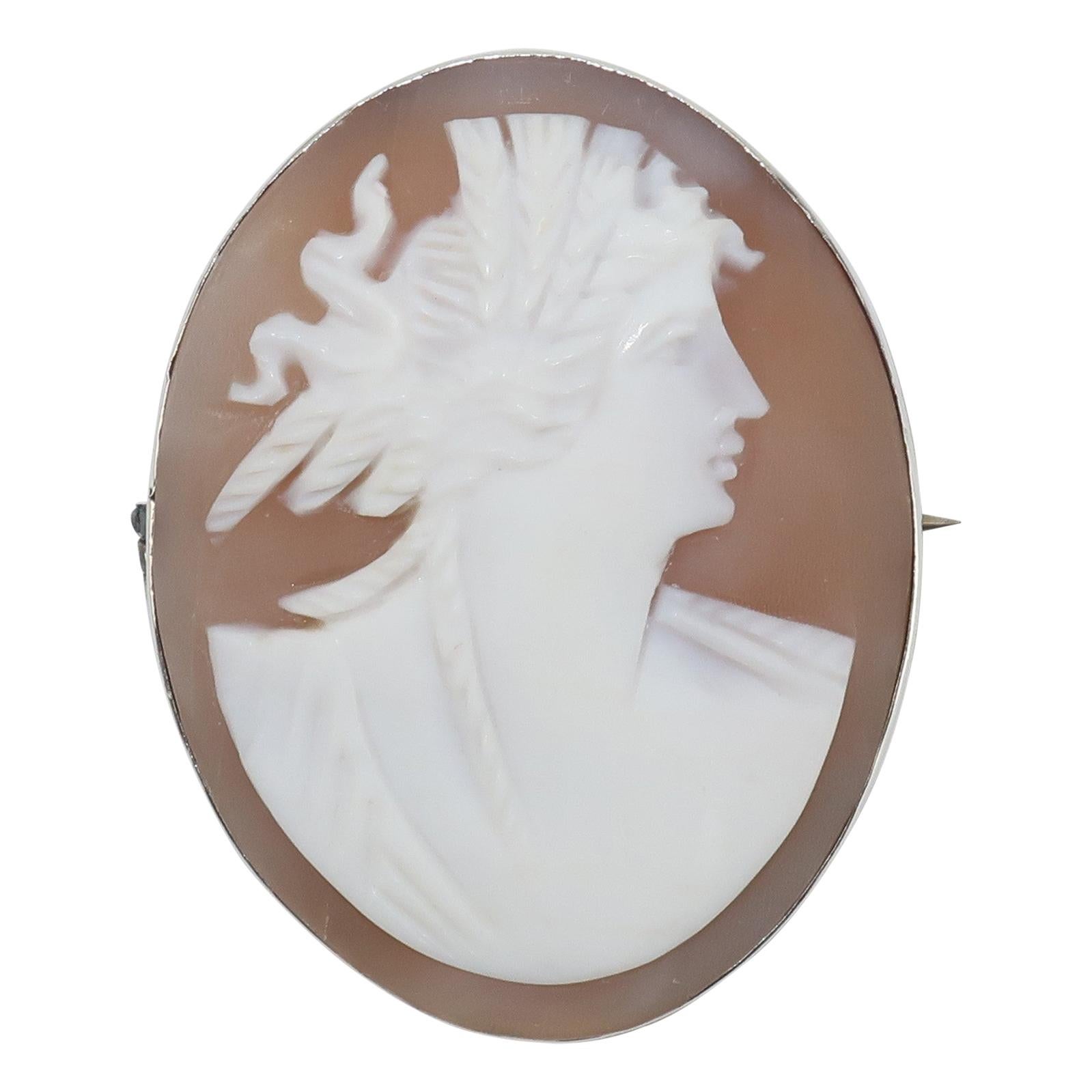 20th Century 14 Kt Gold Shell Cameo Brooch/Pendant, Depicting a ...
