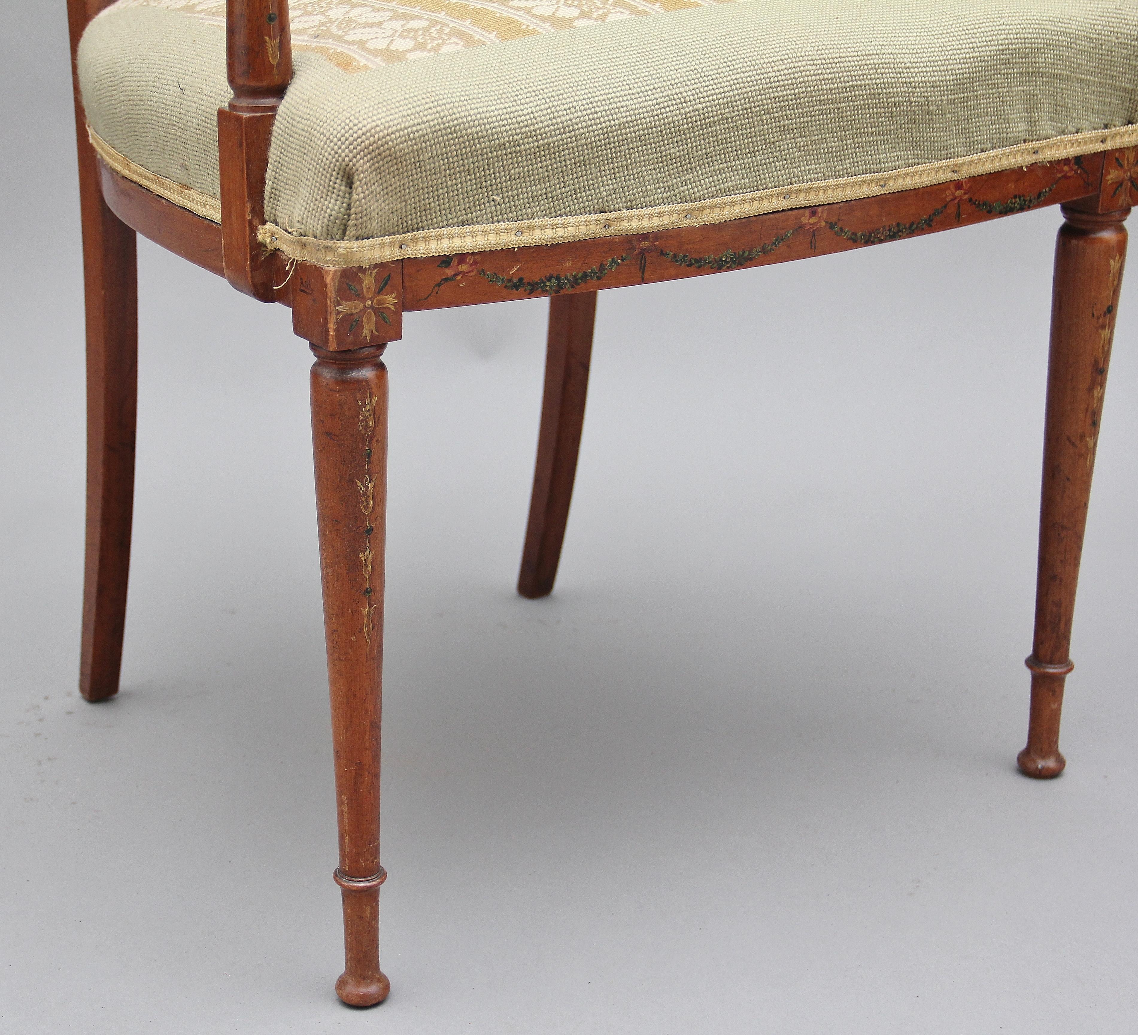 Early 20th Century Sheraton Revival Satinwood Armchair 6
