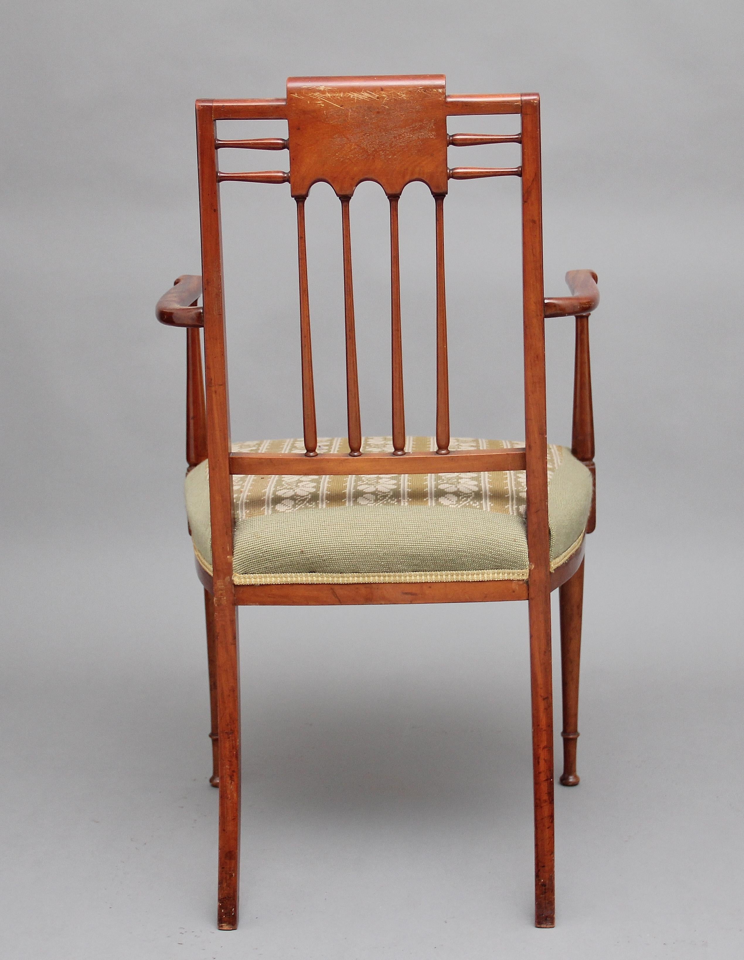 Edwardian Early 20th Century Sheraton Revival Satinwood Armchair
