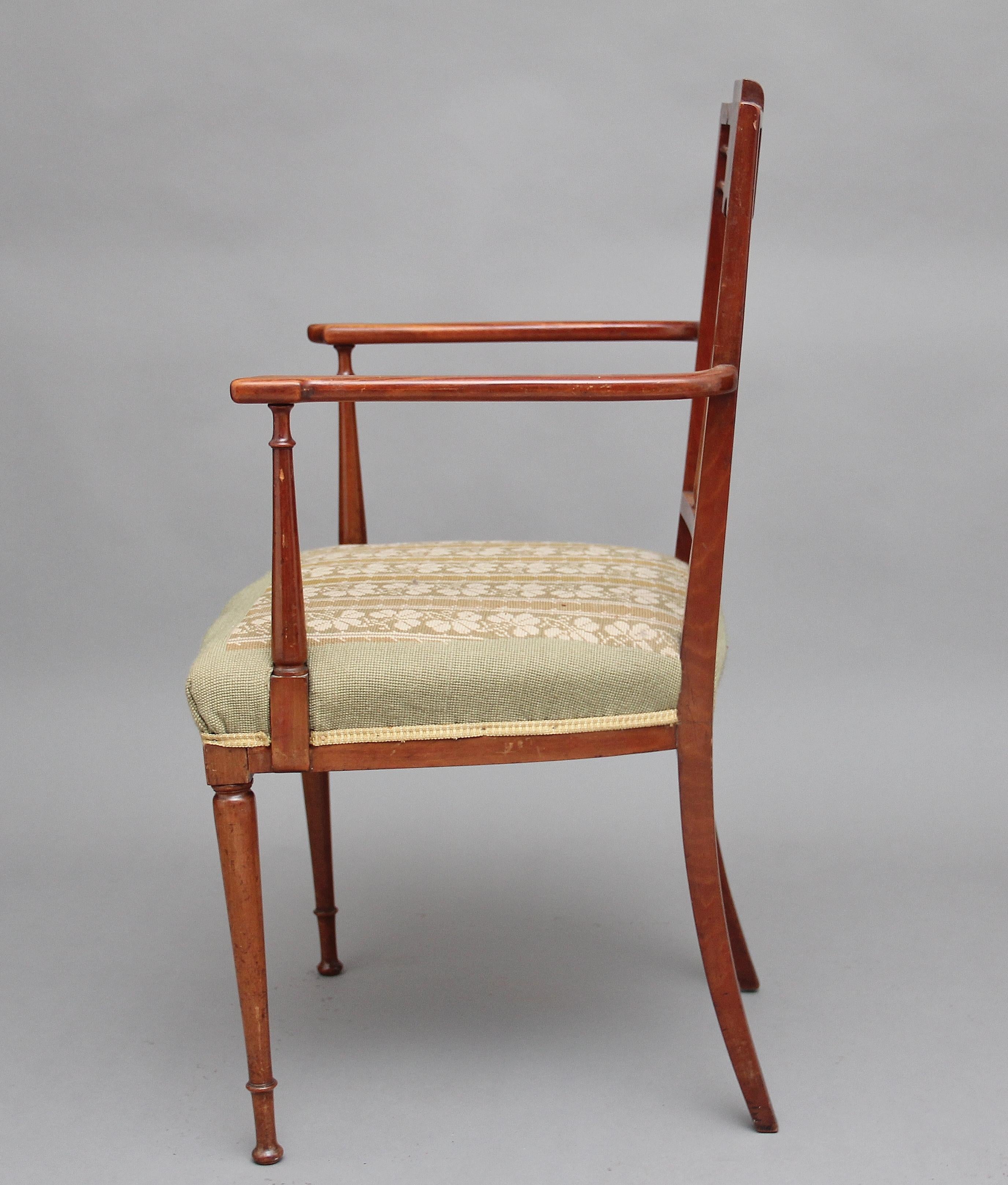 English Early 20th Century Sheraton Revival Satinwood Armchair