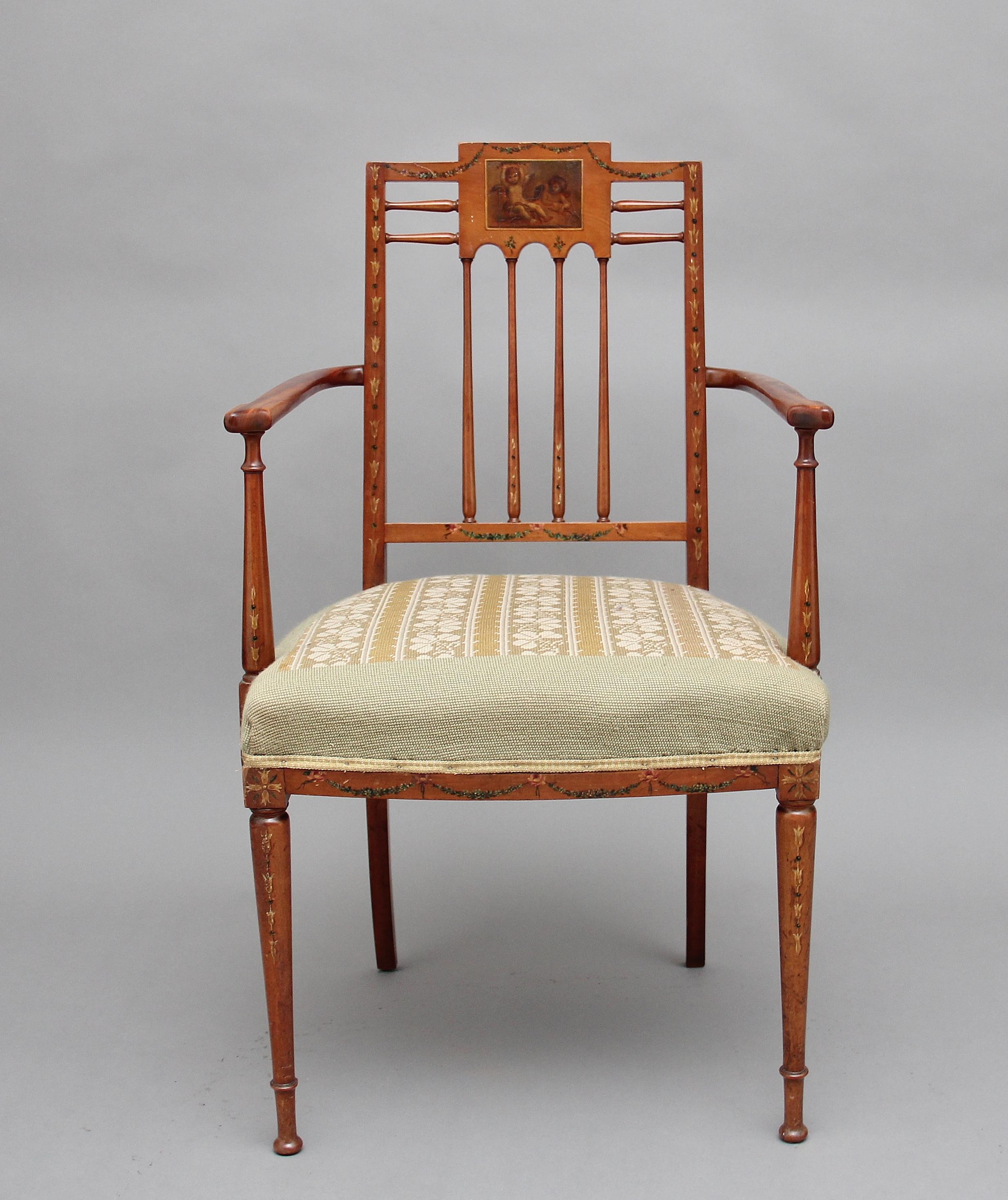 Early 20th Century Sheraton Revival Satinwood Armchair In Good Condition In Martlesham, GB