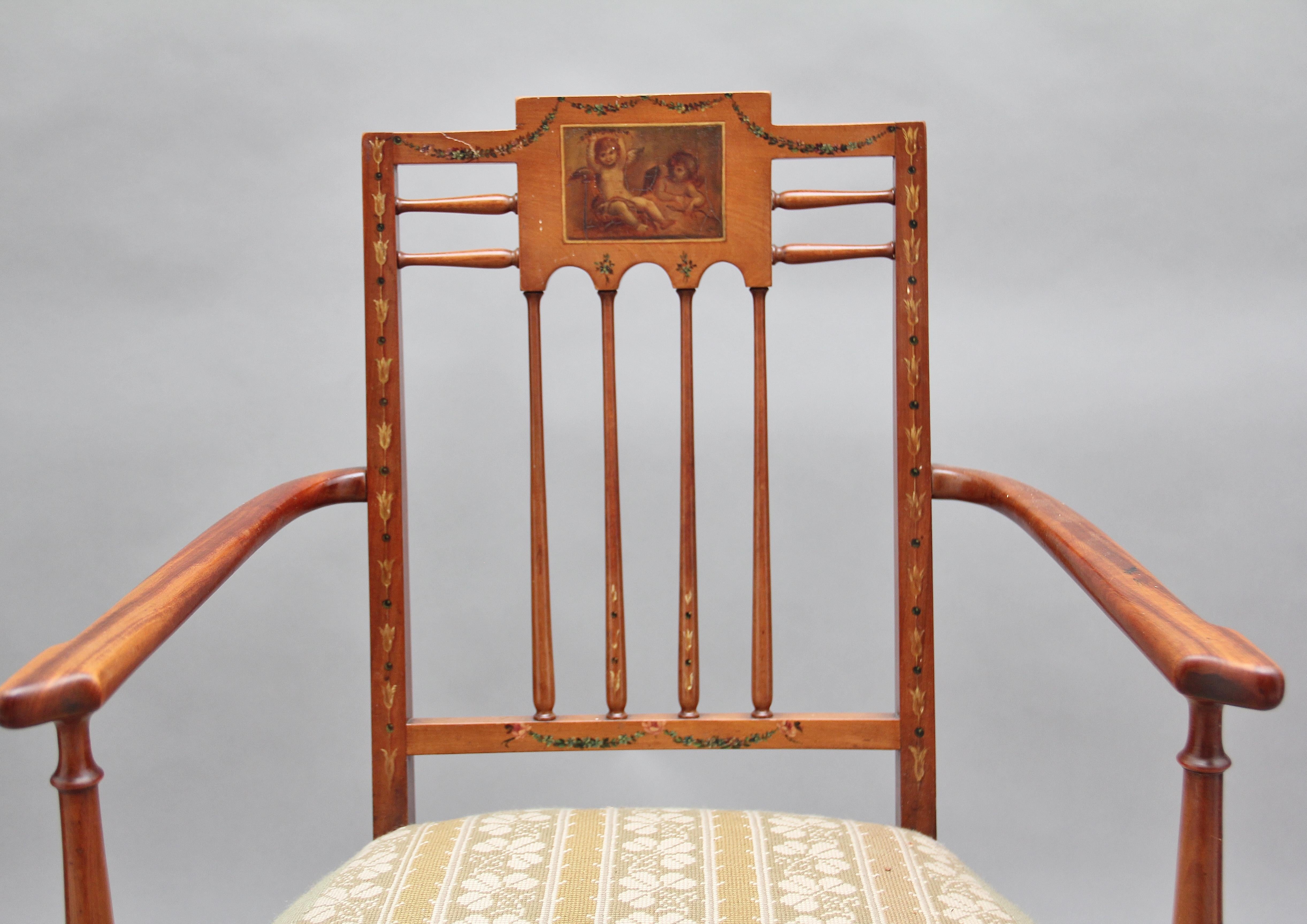 Early 20th Century Sheraton Revival Satinwood Armchair 1