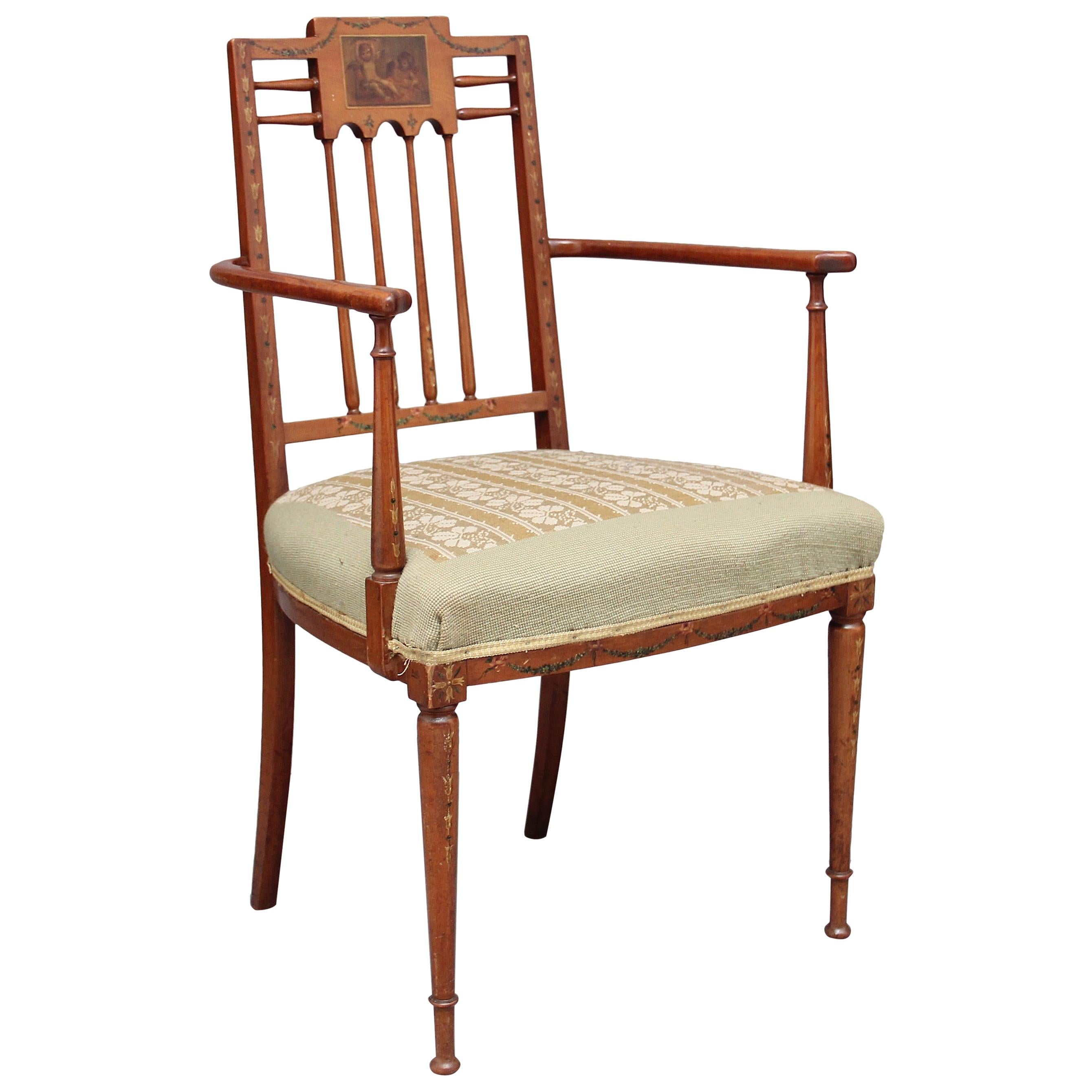Early 20th Century Sheraton Revival Satinwood Armchair