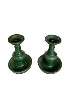 Chinese Ceramic Green Glaze 'Shiwan' Oil Lamp Set, Early 20th Century