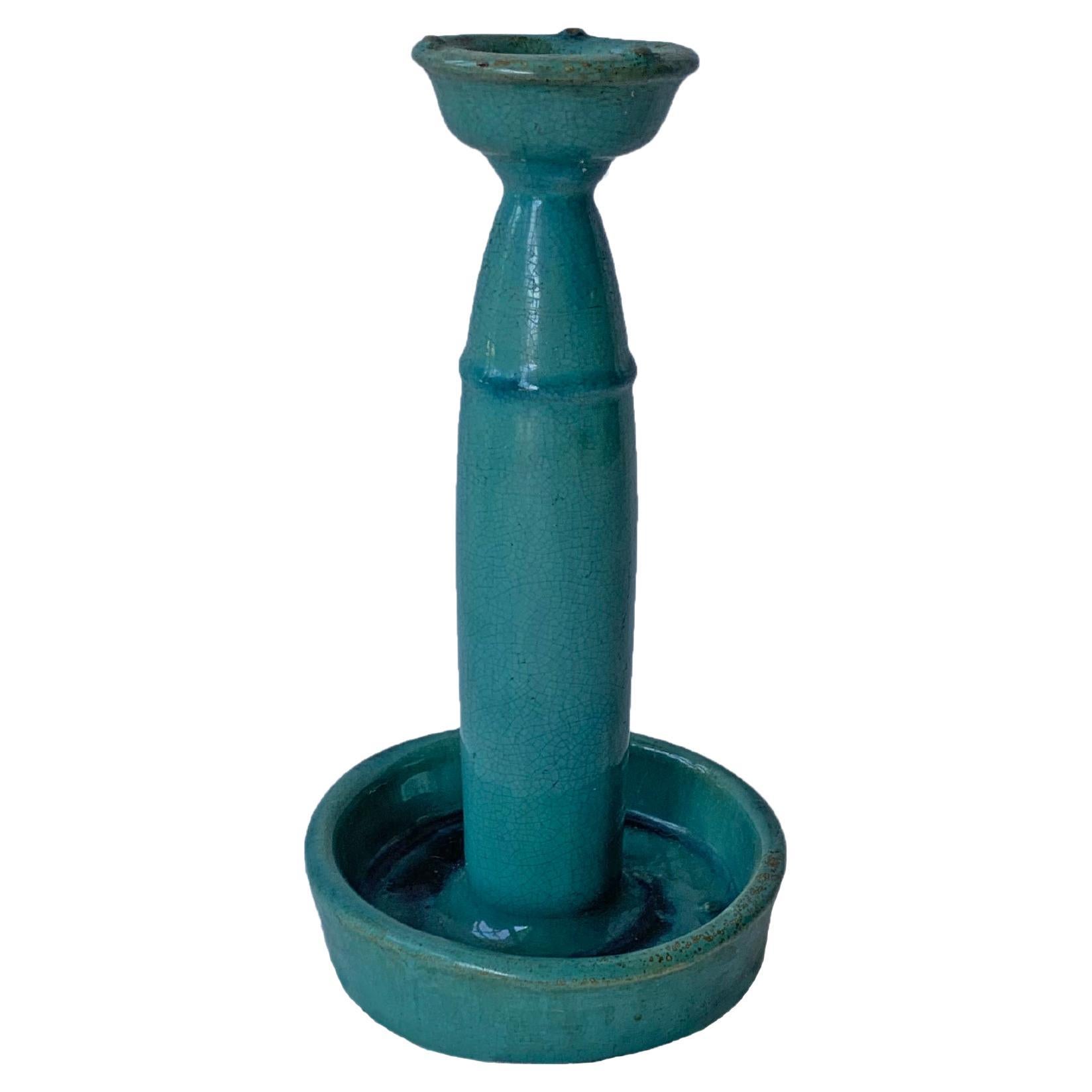 Chinese Ceramic 'Shiwan' Oil Lamp with Green/Blue Glaze, Early 20th Century  For Sale