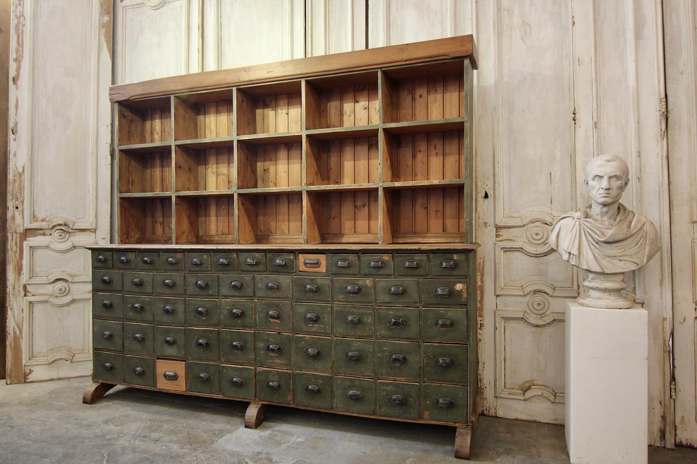Industrial Early 20th Century Shop Drawer Cabinet in Original Paint