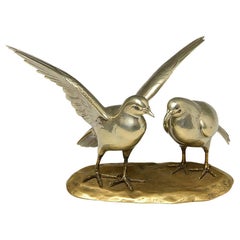 Early 20th Century, Showa, A Pair of Antique Japanese Bronze Okimono Birds