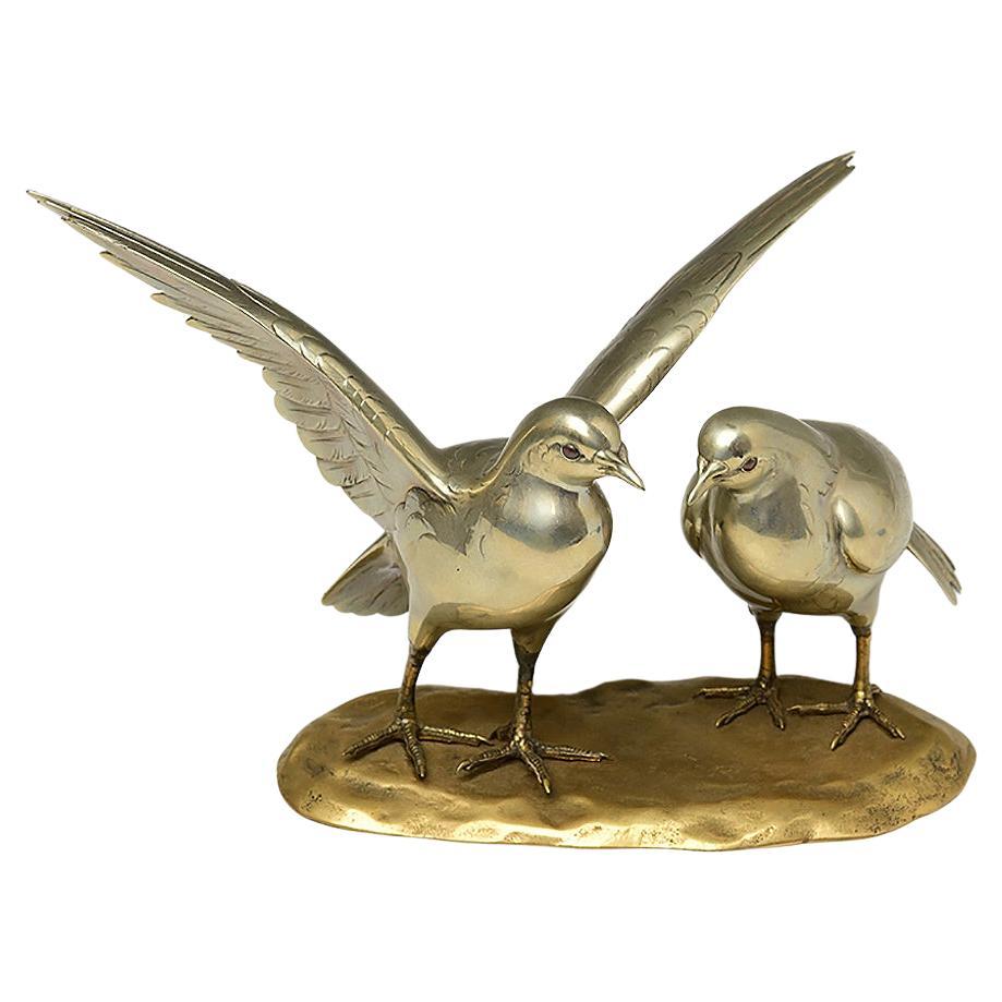 Early 20th Century, Showa, A Pair of Japanese Bronze Okimono Birds For Sale
