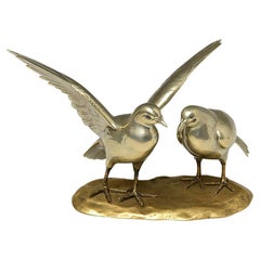 Antique Early 20th Century, Showa, A Pair of Japanese Bronze Okimono Birds