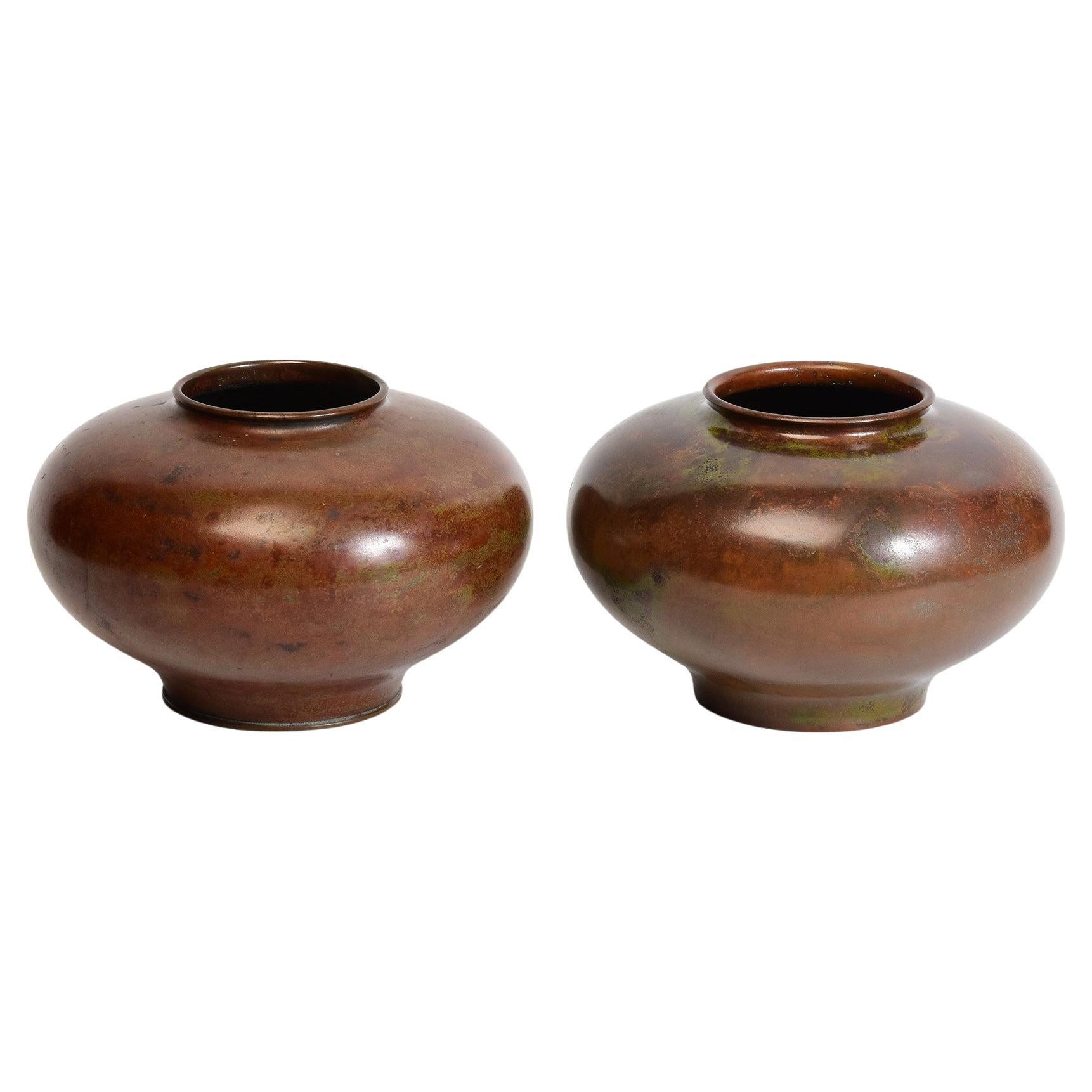 Early 20th Century, Showa, A Pair of Japanese Bronze Vases with Artist Sign