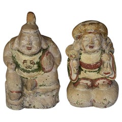 Early 20th Century, Showa, a Pair of Japanese Painted Pottery Figures